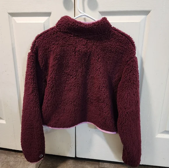 Champion Women's Cropped 1/4 Zip Sherpa (Size Small) Maroon - Picture 2 of 4